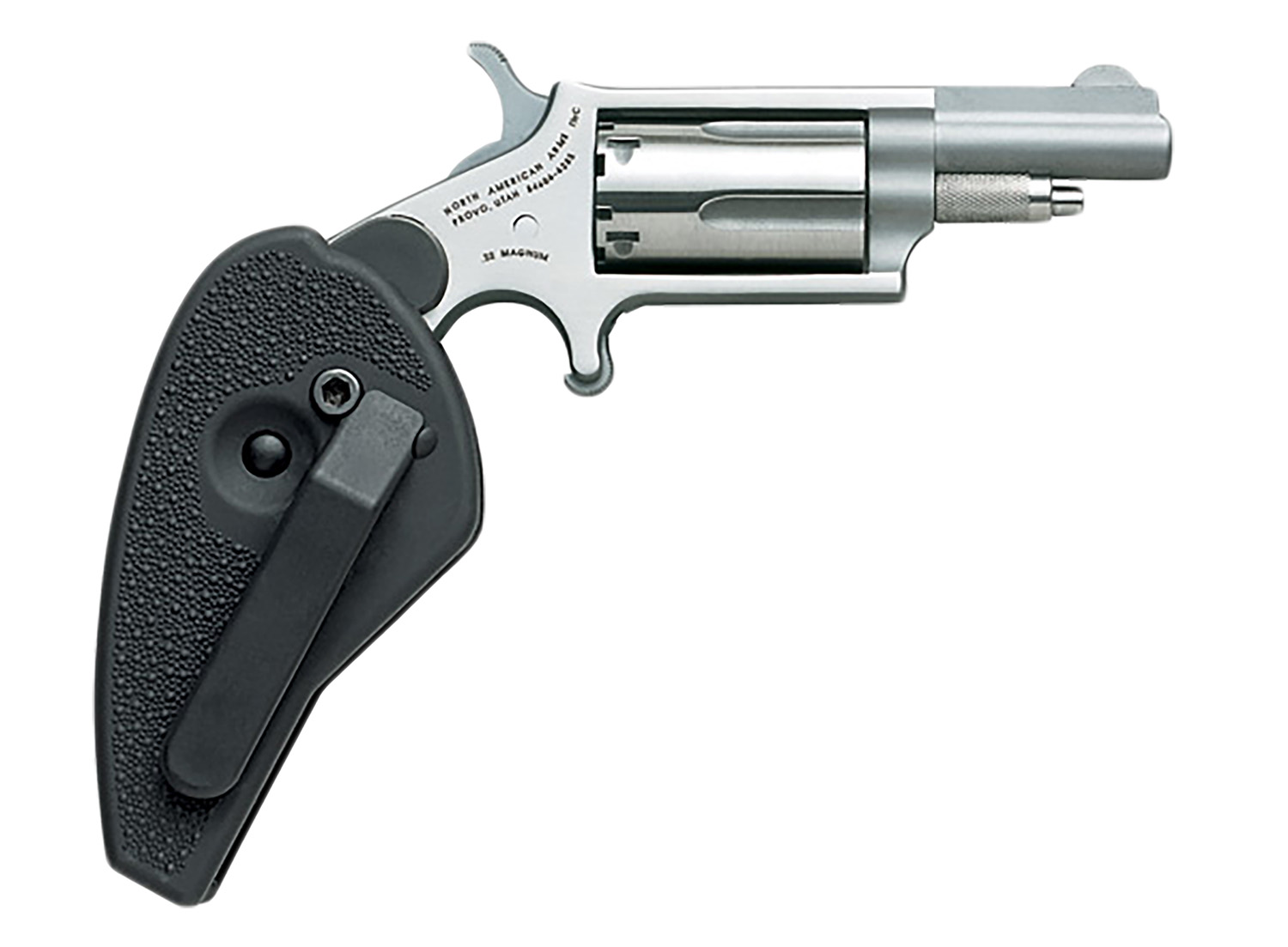 North American Arms 22MHG Mini-Revolver 22 WMR 5 Shot 1.63" Stainless Steel Barrel, Frame & Cylinder, Black Synthetic Holster Grip, Exposed Hammer