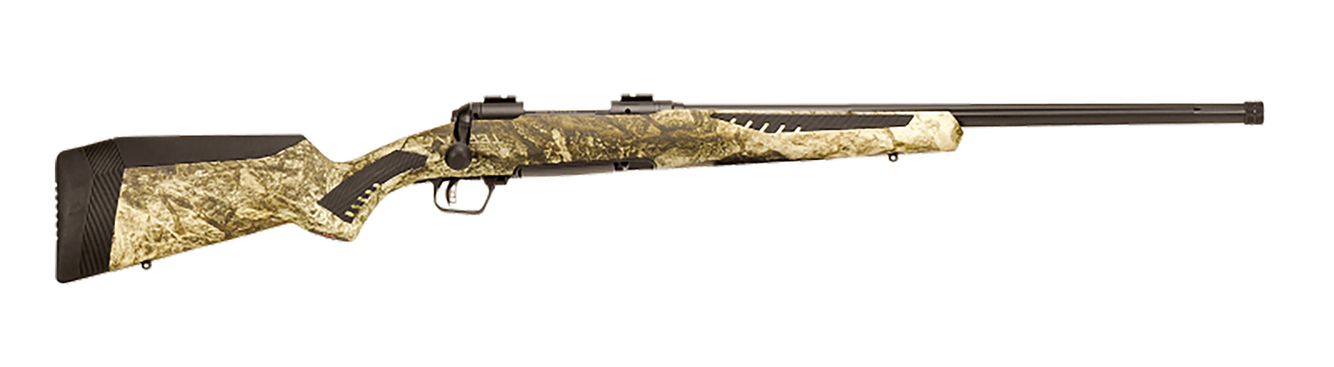 Savage Arms 57000 110 Predator Full Size 22-250 Rem 4+1 24" Matte Black Fluted, Threaded Barrel, Matte Black Carbon Steel Receiver, Fixed AccuStock w/AccuFit Mossy Oak Terra Synthetic Stock