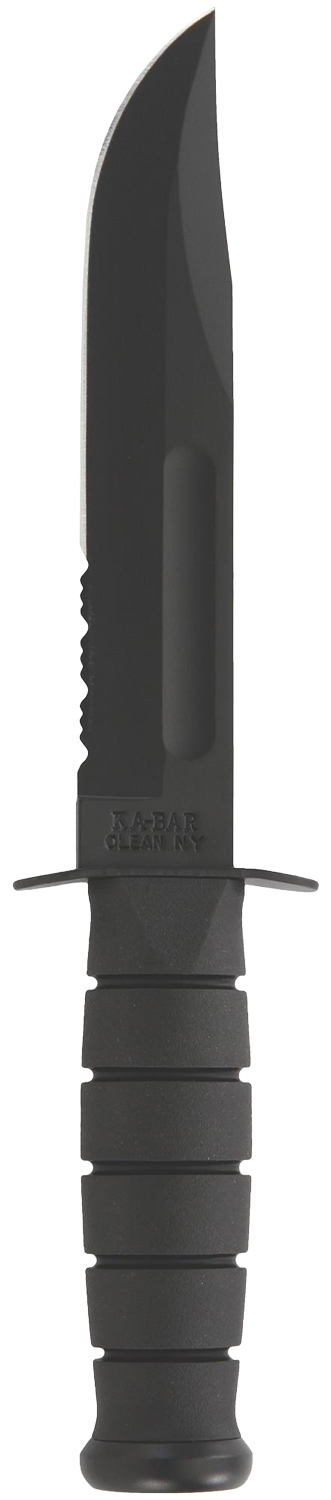 Ka-Bar 1214 Fighting/Utility 7" Fixed Clip Point Serrated Black 1095 Cro-Van Blade, Black Kraton G Handle, Includes Sheath