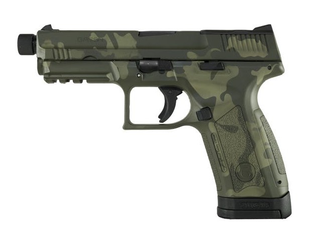 EAA MC9 DISRUPTOR: 9MM STRIKER FIRE OPTICS READY ACESSORY RAIL INTERCHANGABLE BACK STRAP INTEGRAL TRIGGER SAFETY LASER CAMO EXTENDED THREADED BARREL AND PROTECTOR NUT REVERSABLE MAGAZINE RELEASE ODCAM
