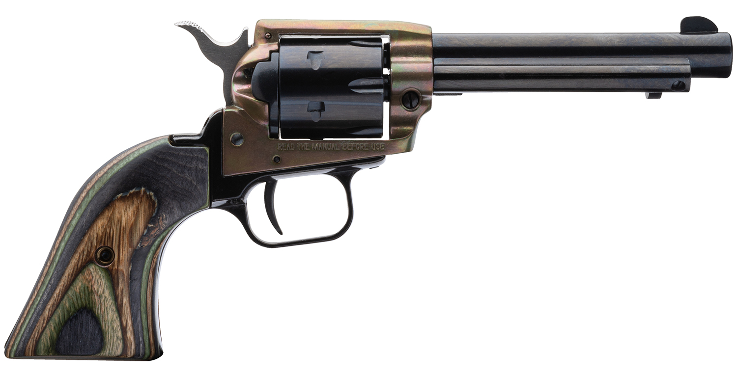 Heritage Mfg RR22MCH4 Rough Rider 22 LR/22 WMR 6 Shot, 4.75" Black Steel Barrel & Cylinder Simulated Case Hardened Zinc Alloy Frame, Camo Laminate Grip, Hammer/Thumb Safety, Exposed Hammer
