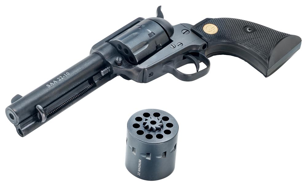 Chiappa Firearms 340170D SAA 1873 Medium Frame 22 LR/22 WMR 10 Shot, 7.50" Blued Steel Barrel, Blued Steel Frame, Blued Cylinder, Black Plastic Grip, Exposed Hammer