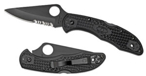 Spyderco C11PSBBK Delica 4 Lightweight 2.88" Folding Part Serrated Black TiCN VG-10 SS Blade/Black Textured FRN Handle Includes Pocket Clip