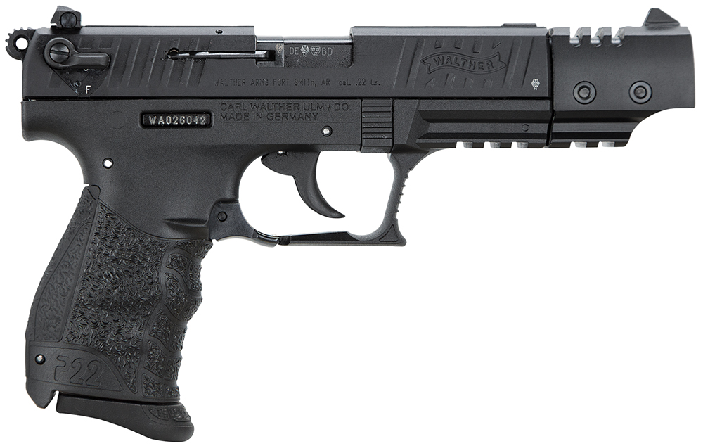 Walther Arms 5120334 P22 Target *CA Compliant 22 LR Caliber with 5" Barrel, 10+1 Capacity, Black Finish Picatinny Rail Frame, Serrated Matte Black Tenifer Steel Slide & Interchangeable Backstrap Grip
