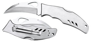 Spyderco BY07P Byrd Crossbill 3.50" Folding Hawkbill Plain 8Cr13MoV SS Blade, Stainless Steel Handle Includes Pocket Clip
