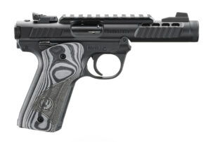 RUGER MRK IV 22/45 LITE 22LR 4.4" BARREL, BLACK ANODIZED, OVERSIZD HOGUE GRIP PLATES 2-10RD MAGS