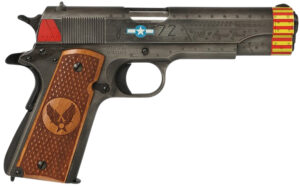 Auto-Ordnance 1911BKOC18 1911 Red Tails Full Size Frame 45 ACP 7+1 5" Stainless Steel Barrel, Savage Cerakote Serrated Slide, Savage Cerakote Steel Frame w/Beavertail, Custom Engraved Wood Grip