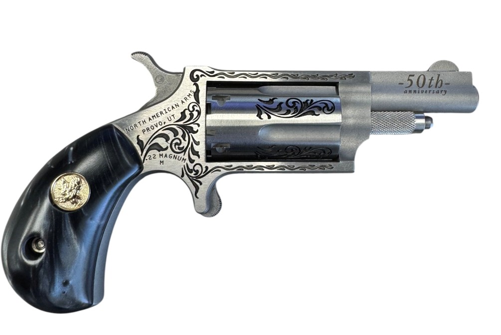 NAA 50TH ANNIVERSARY 22MAG BLACK PEARL GRIP ENGRAVED 5RD NAA-22M-50
