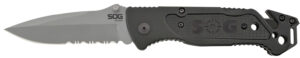 S.O.G SOG-FF24-CP Escape  3.40" Folding Clip Point Part Serrated Bead Blasted 9Cr18MoV SS Blade Black Anodized Aluminum Handle Includes Belt Clip