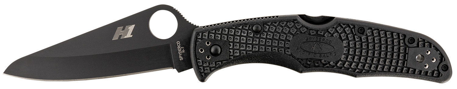 Spyderco C91PBBK2 Pacific Salt 2 3.78" Folding Drop Point Plain Black H2 Steel Blade/ Black Textured FRN Handle