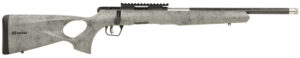 Savage Arms 70818 B Series TimberLite 17 HMR 10+1 18" Black Threaded Carbon Fiber/SS Barrel, Black Picatinny Rail Steel Receiver, Gray w/Black Webbing Synthetic Fixed Thumbhole Stock