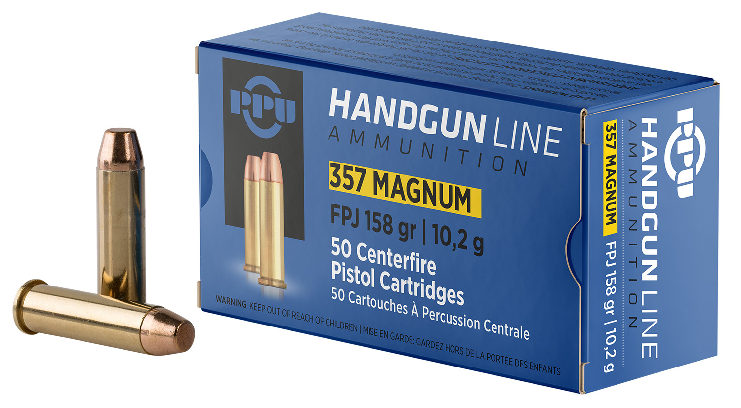 PPU PPH357MF Handgun 357Mag 158gr Flat Point Jacketed 50 Per Box/10 Case