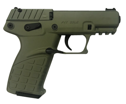 Kel-Tec P17GRN P17 Compact Frame 22 LR 16+1 3.80" Black Steel Threaded Barrel, OD Green Serrated Slide, OD Green w/Black Controls Polymer Frame w/Picatinny Rail, OD Green Textured Grip, Ambidextrous