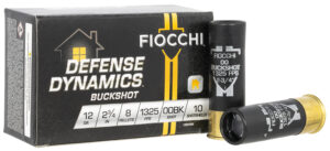 Fiocchi 12BK008 Defense Dynamics 12Gauge 2.75" 8Pellets 00 Buck Shot 10 Per Box/25 Case