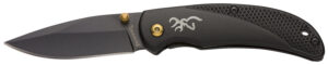 Browning 3220340 Prism 3  EDC Folding 2.38" Plain Black Oxide 7Cr17MoV SS Blade, Black w/Brass Accents & Logo Anodized Aluminum Handle, Includes Pocket Clip