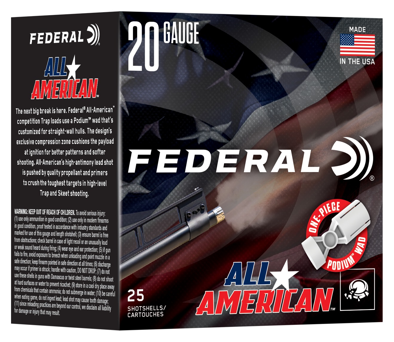 Federal FAA208 20Gauge 2.50" 7/8oz 8Shot 25 Per Box/10 Case