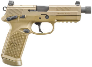FN 66982 FNX Tactical 45 ACP 10+1 5.30" Black Steel Threaded Barrel, Flat Dark Earth Optic Cut/Serrated Steel Slide & Polymer Frame w/Picatinny Rail, FDE Interchangeable Backstrap Grip, Ambidextrous