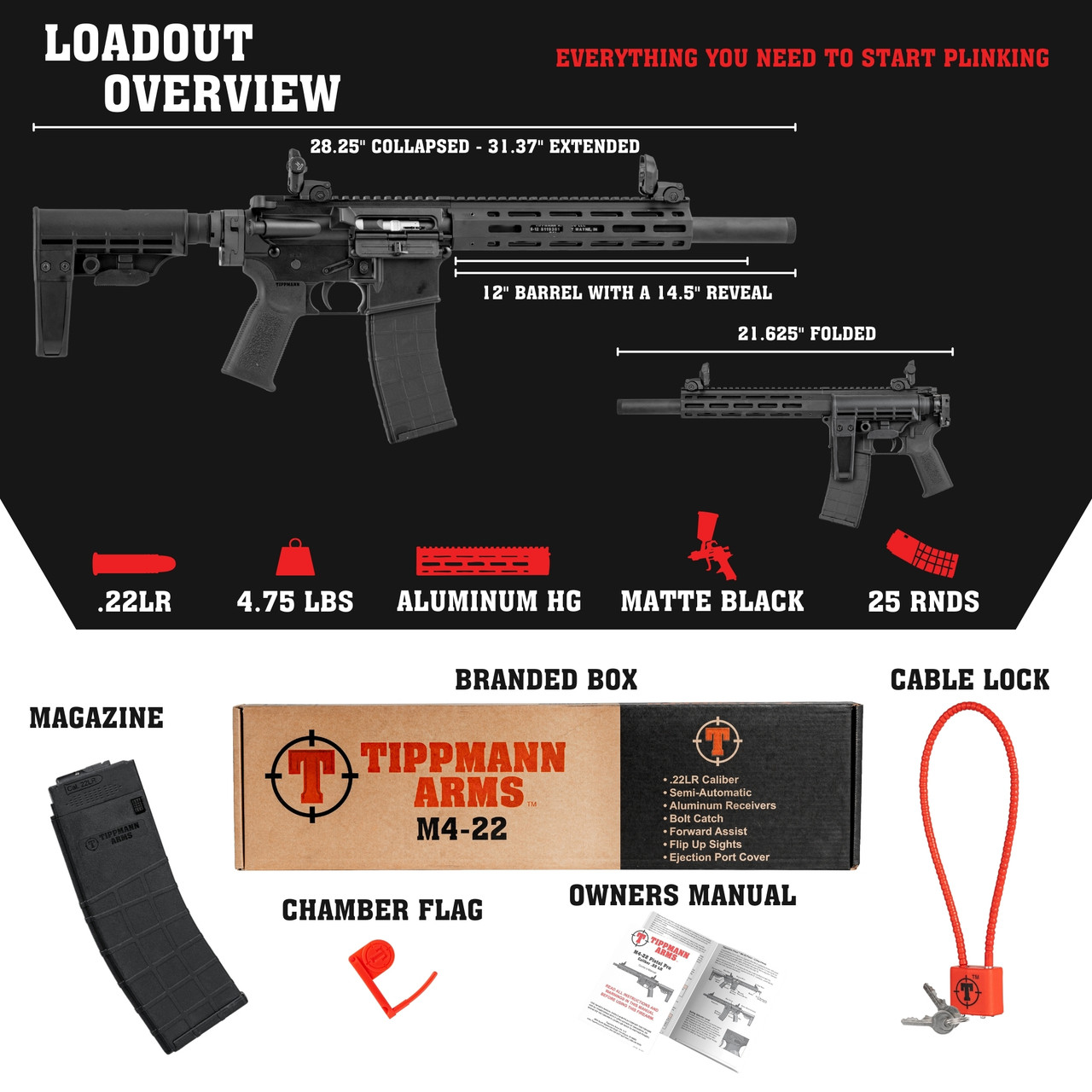 Tippmann Arms M4-22 ELITE BUG OUT ISS Integrally Suppressed Pistol AR15 A101374