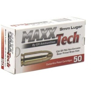 MAXX TECH 9MM 124 GRAIN FMJ 50RD BX 10 BXS PER CASE