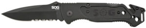 S.O.G SOGFF25CP Escape  3.40" Folding Clip Point Part Serrated Black Hardcased 9Cr18MoV SS Blade Black Anodized Aluminum Handle Includes Belt Clip