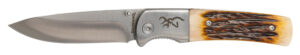 Browning 3220500B Buckmark Hunter 3" Folding Drop Point Plain Stonewashed 8Cr13MoV SS Blade/Jigged Bone Handle Boxed