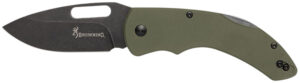 Browning 3220506B Hidden Hollow  EDC Large 3" Folding Drop Point Plain Black Oxide Stonewashed D2 Steel Blade, OD Green G10 Handle
