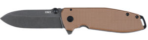 CRKT 2495B SQUID XM 2.95" Folding Drop Point Plain Stonewashed D2 Steel Blade, Brown Textured G10/SS Handle