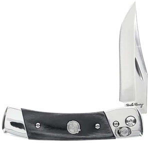 Uncle Henry 1222001 Smokey  2.90" Folding Plain 7Cr17MoV SS Blade, Black/SS Wood Laminate Handle