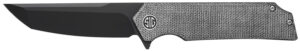 Sig Sauer Knives TS8BB Tsuru  3.30" Folding Tanto Plain Black PVD 154CM SS Blade, 4.20" Salt & Pepper Micarta Handle