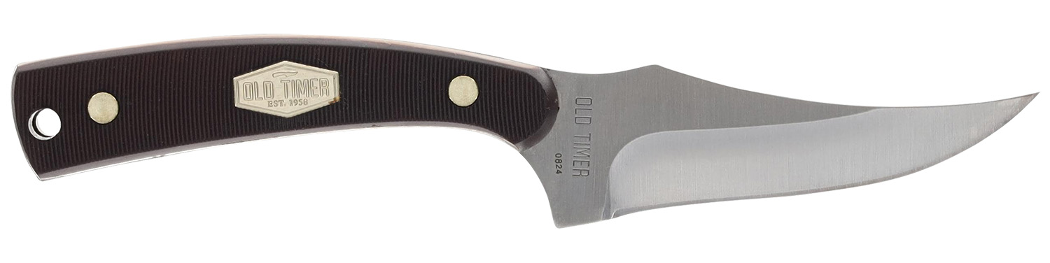 Old Timer 1227067 Sharpfinger 1.60"/3.25" Folding/Fixed Plain Satin Stainless Steel Blade 2.20"/3.75" Brown w/Brass Sawcut Handle