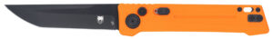 CobraTec Knives CTIFRORG Inferno  3.50" OTF Tanto Plain Black TiCN D2 Steel Blade, 4.75" Blaze Orange Textured Handle