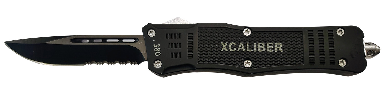 Xcaliber Knife Company 380 ACP Large 3.80" OTF Part Serrated Black 440C SS Blade, 5.30" Steel Handle