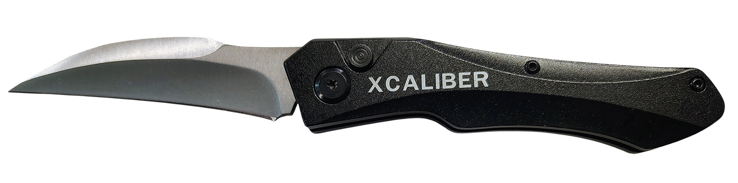 Xcaliber Knife Company Switch Blade 3.25" Folding Sheepsfoot Plain Stainless D2 Steel Blade, 4.50" Black Aluminum Handle