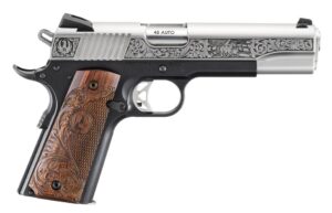RUGER SR1911 LIMITED EDITION 45ACP 5IN BARREL 8RD BLACK FR / SILVER SL LASER ENGRAVED WITH MOUNTED RIDER AN AMERICAN FLAG BACK DROP  16706