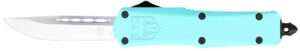 CobraTec Knives STBFS3DNS FS-3  Small 2.75" OTF Drop Point Plain D2 Steel Blade, 4.25" Mint Blue Aluminum Alloy Handle