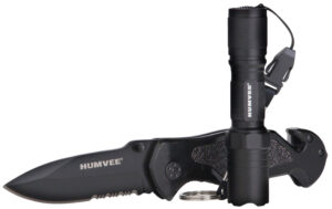 Humvee Adventure Gear HMVKCER1 Rescue Combo 3.25" Folding Spear Point Part Serrated Stainless Steel Blade Black Aluminum Handle Features Glass Breaker/Pocket Clip/Seatbelt Cutter