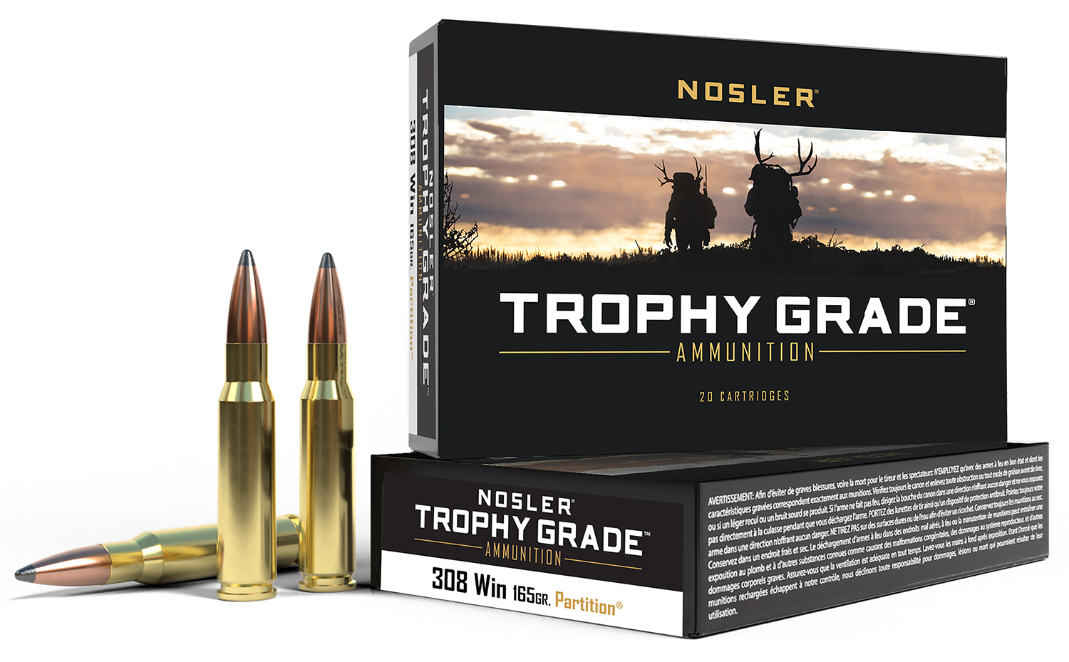Nosler 60053 Trophy Grade 308 Win 165 gr Nosler Spitzer Partition 20 Per Box/ 10 Case
