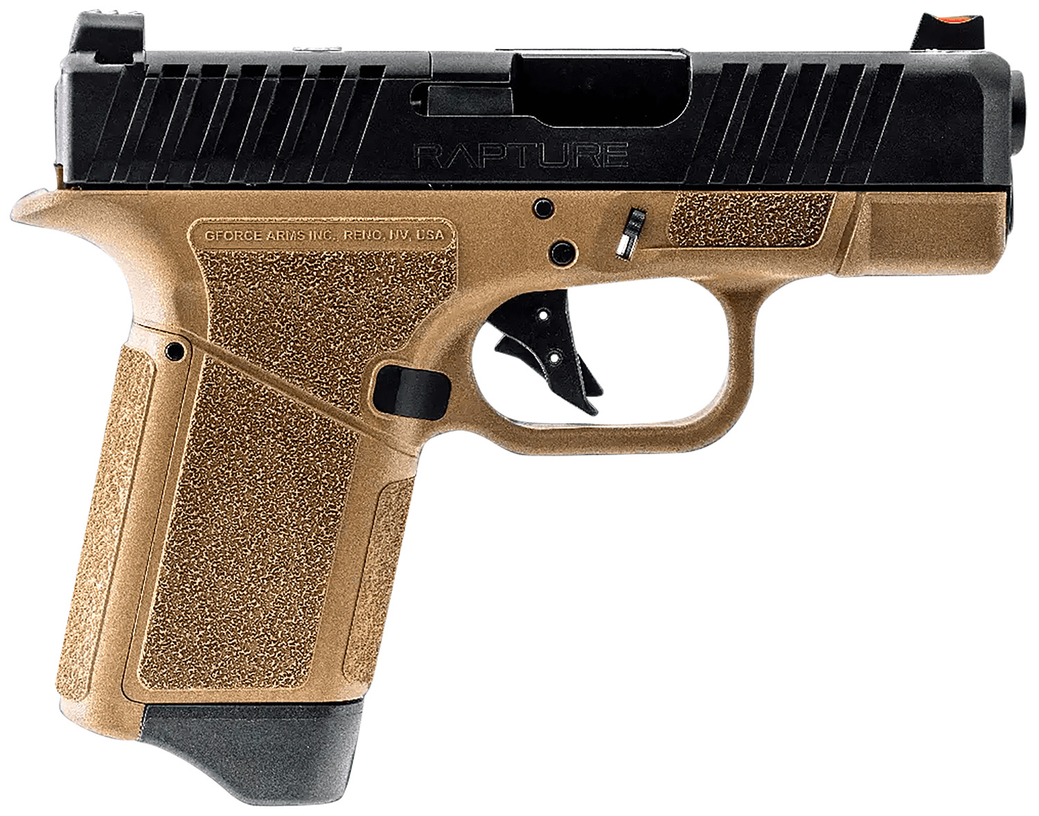 Gforce Arms GF932512FB Rapture Sub-Compact Frame 9mm Luger 12+1 3.25" Black Steel Barrel, Black Steel Optic Cut/Serrated Slide, Flat Dark Earth Cerakote Polymer Frame, Shield RMSc/RMR Footprint