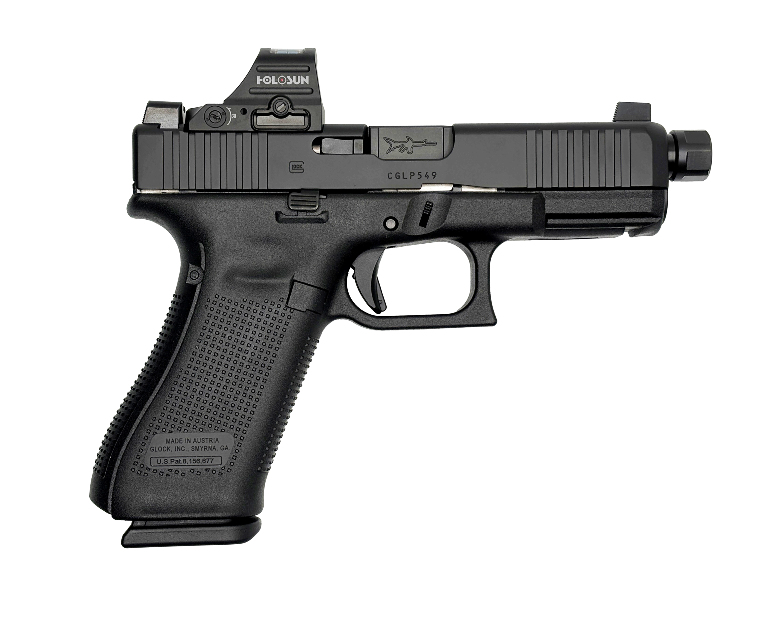 GLOCK 45V SHARK PUPPY BLACK 9MM THREADED BARREL 17RD SAVIOR BAG HOLOSUN 407C OPTIC NO SUPPRESSOR PV4550203SPFDE-NS