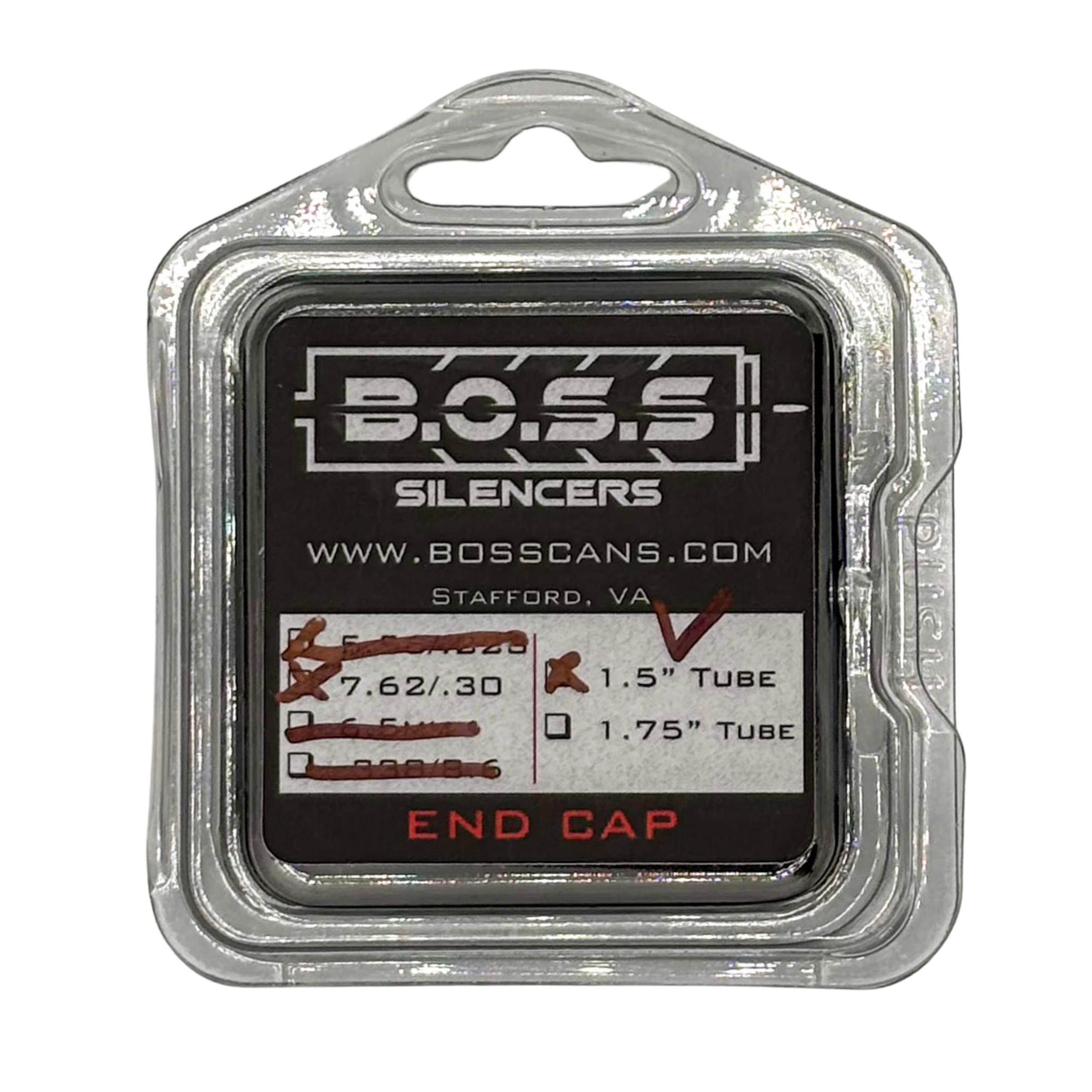 BOSS .30 CAL END CAP FOR 1.5IN BOSS SILENCER MODELS ONLY STAINLESS END CAP VENTED BLACK EC-150-762-SS-VE-BLK