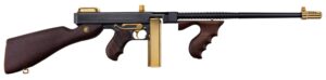 Auto-Ordnance T1ABTG 1927A-1 45 ACP 20+1 16.50 + 2" Matte Black Compensated Barrel, Matte Black w/Gold Appointments Steel Receiver, American Walnut Furniture