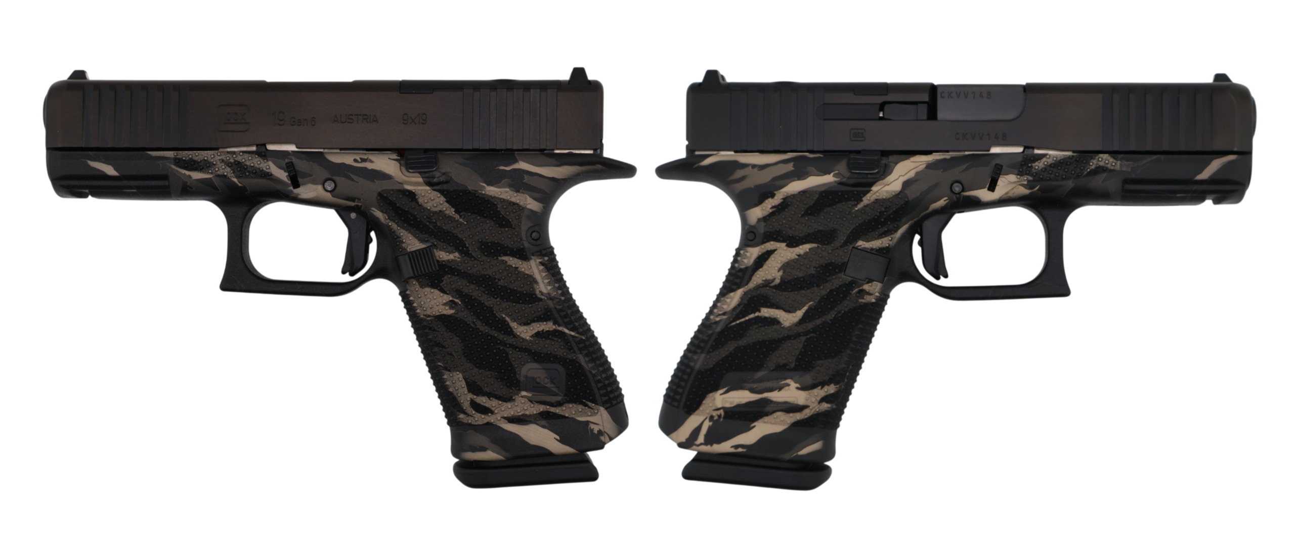 GLOCK 19 GEN 6 MOS 9MM TIGER STRIPE 4" FXD 3-15RD MAGS